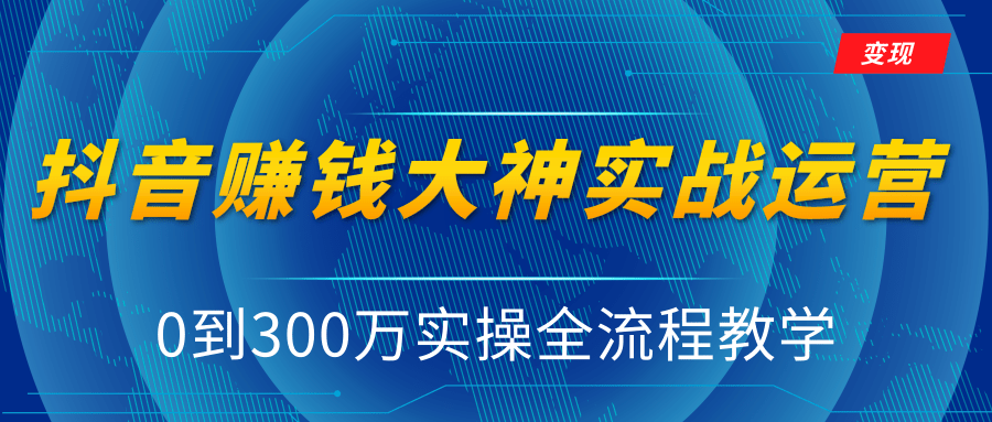 抖音赚钱大神实战运营教程，0到300万实操全流程教学，抖音独家变现模式-甬战资源库