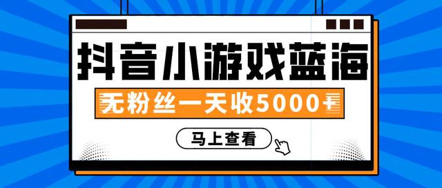 赚钱计划：抖音小游戏蓝海项目，无粉丝一天收入5000+-甬战资源库