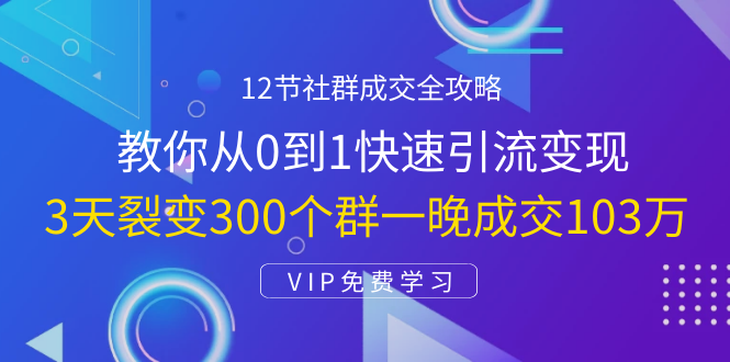 12节社群成交全攻略：从0到1快速引流变现，3天裂变300个群一晚成交103万-甬战资源库