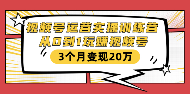 视频号运营实操训练营：从0到1玩赚视频号，3个月变现20万-甬战资源库