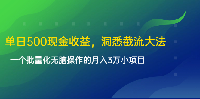单日500现金收益，洞悉截流大法，一个批量化无脑操作的月入3万小项目-甬战资源库