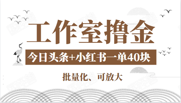 工作室撸金二件套：撸今日头条原创收益+小红书一单利润40块项目-甬战资源库