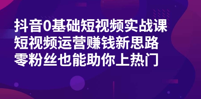 抖音0基础短视频实战课，短视频运营赚钱新思路，零粉丝也能助你上热门-甬战资源库