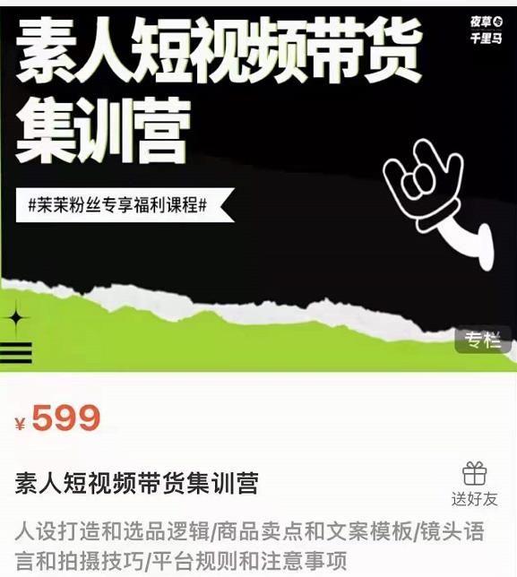 夜草与千里马素人短视频带货集训营，薛辉团队价值599-甬战资源库