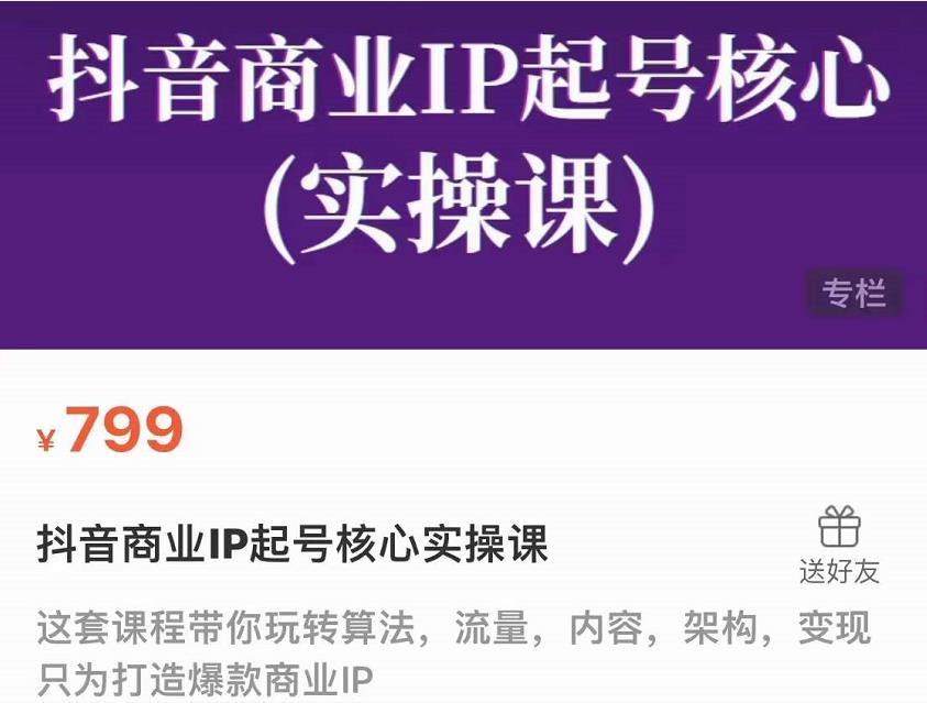 抖音商业IP起号核心实操课，带你玩转算法，流量，内容，架构，变现-甬战资源库