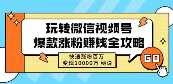 玩转微信视频号爆款涨粉赚钱全攻略，快速涨粉百万变现万元秘诀-甬战资源库