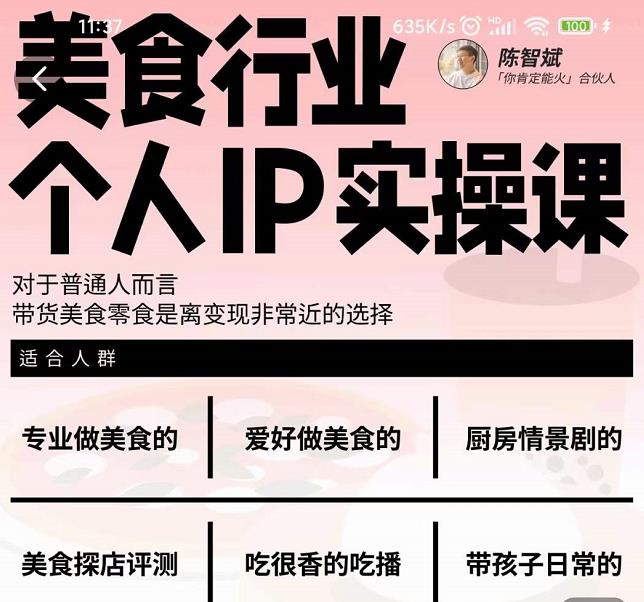 美食行业个人IP实操课，对于普通人而言，带货美食零食是离变现非常近的选择-甬战资源库