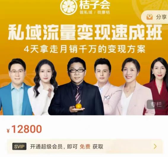 桔子会·私域流量变现速成班，4天拿走月销千万的变现方案 价值12800元-甬战资源库