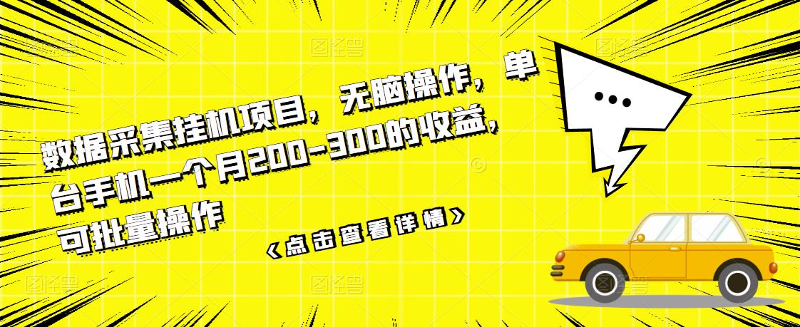 数据采集挂机项目，无脑操作，单台手机一个月200-300的收益，可批量操作-甬战资源库