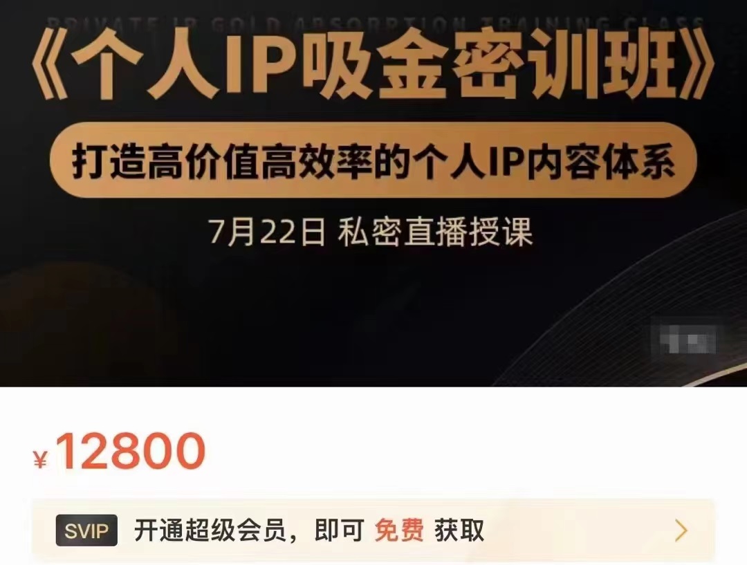 个人IP吸金密训班，打造高价值高效率的个人IP内容体系（价值12800元）-甬战资源库