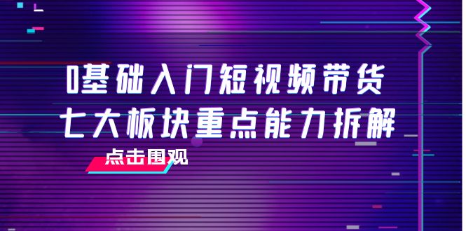 0基础入门短视频带货，七大板块重点能力拆解，7节精品课4小时干货-甬战资源库