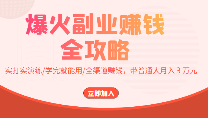 爆火副业赚钱全攻略：实打实演练/学完就能用/全渠道赚钱，带普通人月入３万元-甬战资源库