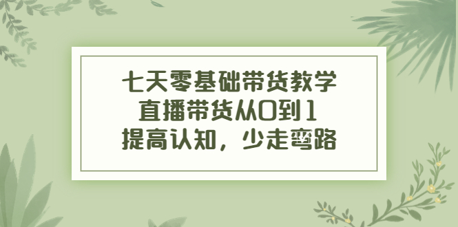 七天零基础带货教学，直播带货从0到1，提高认知，少走弯路-甬战资源库