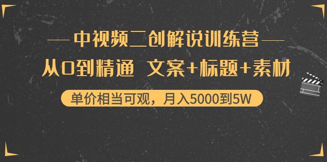 中视频二创解说训练营：从0到精通 文案+标题+素材、月入5000到5W-甬战资源库
