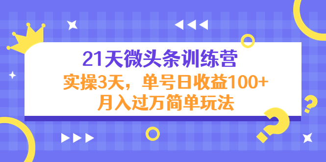 21天微头条训练营，实操3天，单号日收益100+月入过万简单玩法-甬战资源库