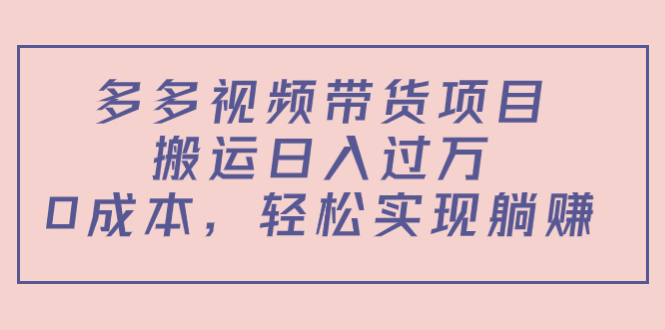 多多视频带货项目，搬运日入过万，0成本，轻松实现躺赚（教程+软件）-甬战资源库