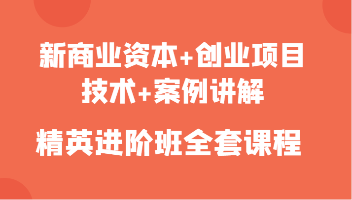 新商业资本+创业项目，技术+案例讲解，精英进阶班全套课程-甬战资源库
