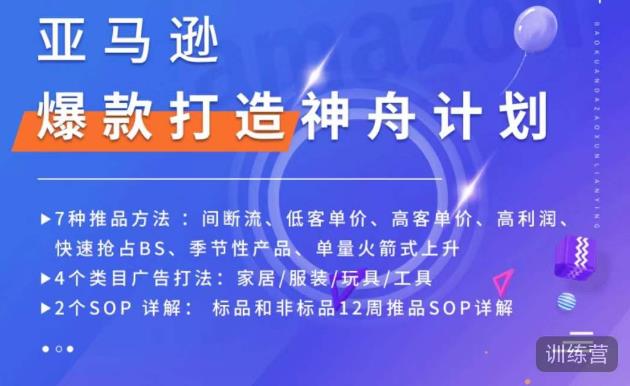 亚马逊爆款打造神舟计划，​7种推品方法，4个类目广告打法，2个SOP详解-甬战资源库