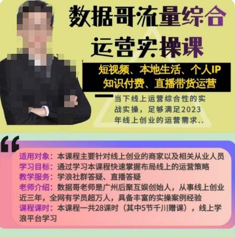 数据哥流量综合运营实操课：短视频、本地生活、个人IP知识付费、直播带货运营-甬战资源库