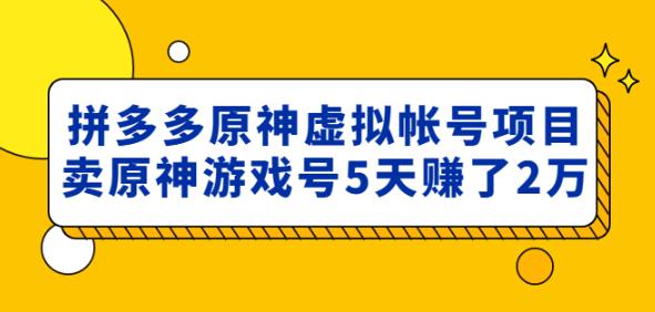 外面卖2980的拼多多原神虚拟帐号项目：卖原神游戏号5天赚了2万-甬战资源库