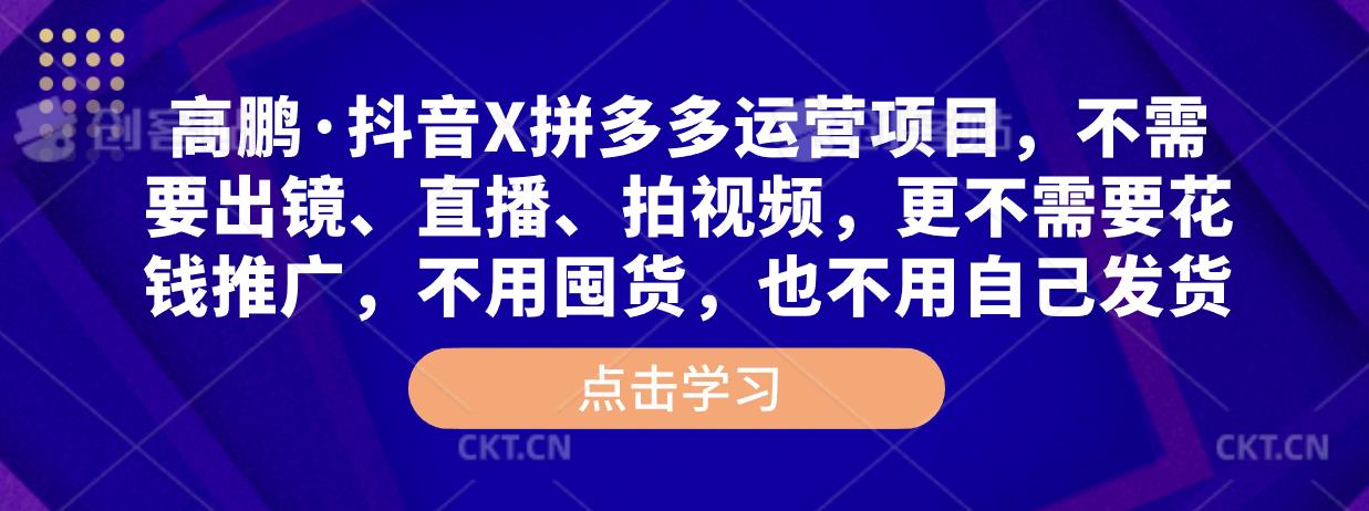 高鹏·抖音X拼多多运营项目，不需要出镜、直播、拍视频，不需要花钱推广，不用囤货，不用自己发货-甬战资源库