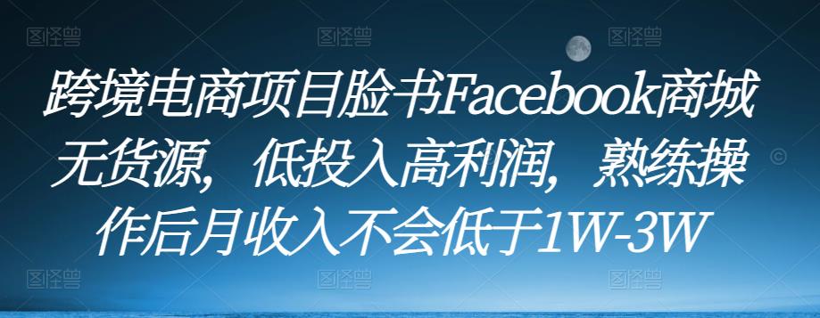 跨境电商项目脸书Facebook商城无货源，低投入高利润，熟练操作后月收入不会低于1W-3W-甬战资源库