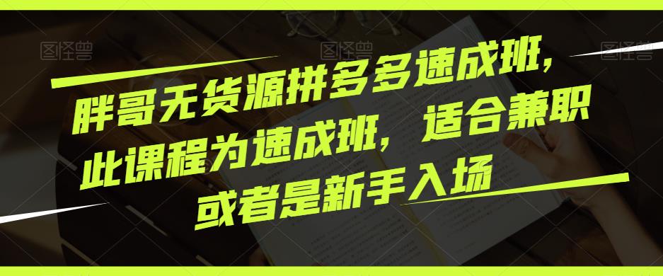 胖哥无货源拼多多速成班，此课程为速成班，适合兼职或者是新手入场-甬战资源库