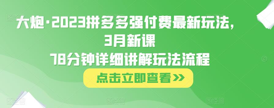 大炮·2023拼多多强付费最新玩法，3月新课​78分钟详细讲解玩法流程-甬战资源库