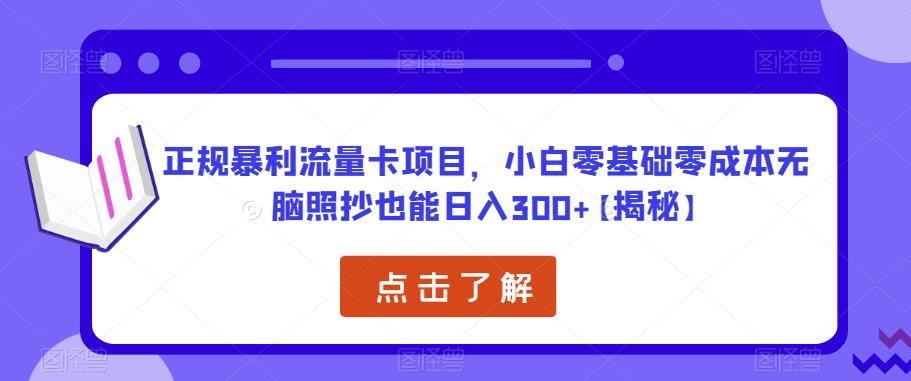 正规暴利流量卡项目，小白零基础零成本无脑照抄也能日入300+【揭秘】-甬战资源库