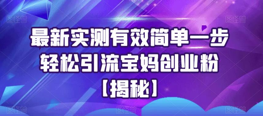 最新实测有效简单一步轻松引流宝妈创业粉【揭秘】-甬战资源库
