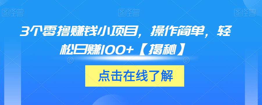 3个零撸赚钱小项目，操作简单，轻松日赚100+【揭秘】-甬战资源库