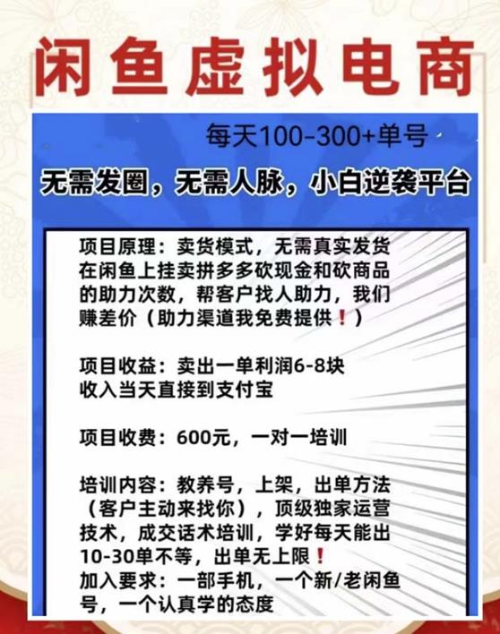 外边收费600多的闲鱼新玩法虚似电商之拼多多助力项目，单号100-300元-甬战资源库