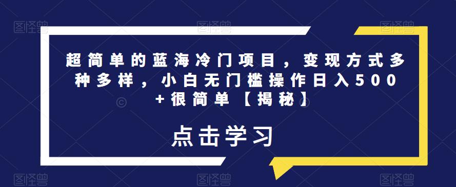 超简单的蓝海冷门项目，变现方式多种多样，小白无门槛操作日入500+很简单【揭秘】-甬战资源库