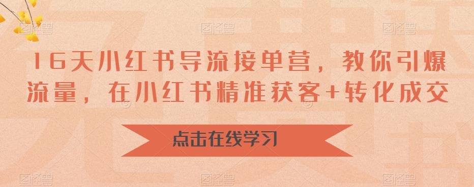 16天小红书导流接单营，教你引爆流量，在小红书精准获客+转化成交-甬战资源库