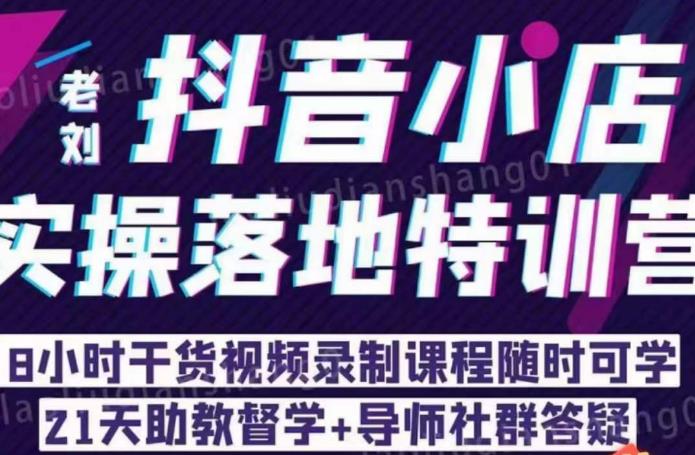 老刘·抖店商品卡流量，​抖音小店实操落地特训营，8小时干货视频录制课程随时可学-甬战资源库