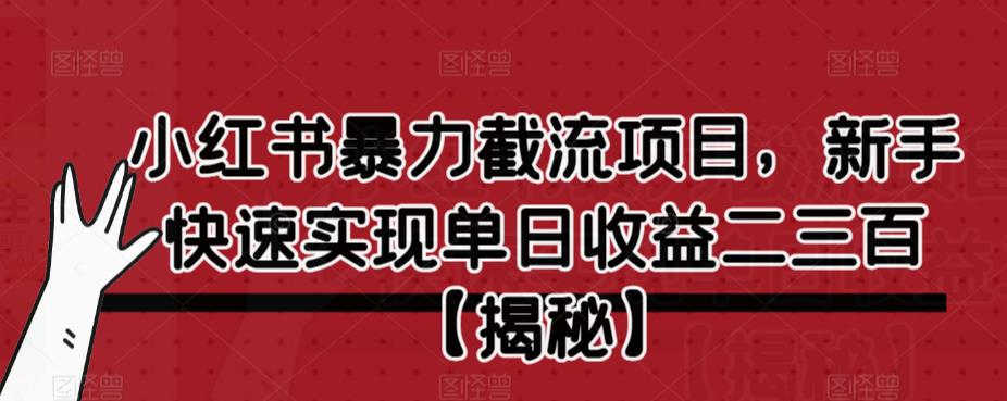 小红书暴力截流项目，新手快速实现单日收益二三百【仅揭秘】-甬战资源库