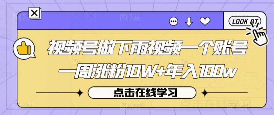 视频号做下雨视频一个账号一周涨粉10W+年入100w【揭秘】-甬战资源库