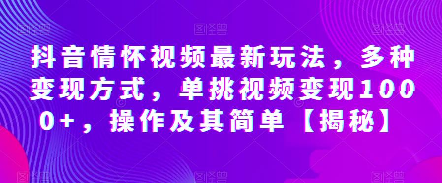 抖音情怀视频最新玩法，多种变现方式，单挑视频变现1000+，操作及其简单【揭秘】-甬战资源库