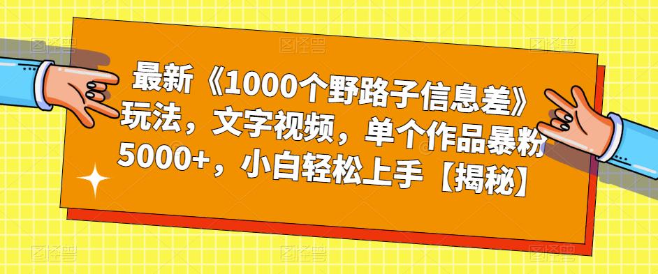 最新《1000个野路子信息差》玩法，文字视频，单个作品暴粉5000+，小白轻松上手【揭秘】-甬战资源库