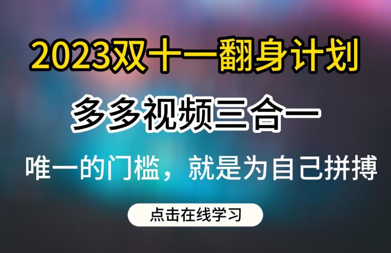 2023双十一翻身计划，多多视频带货三合一玩法教程【揭秘】-甬战资源库