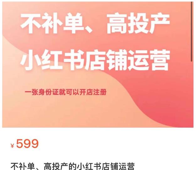 不补单、高投产的小红书店铺运营，一张身份证就可以开店注册-甬战资源库