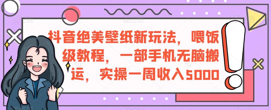 抖音绝美壁纸新玩法，喂饭级教程，一部手机无脑搬运，实操一周收入5000【揭秘】-甬战资源库