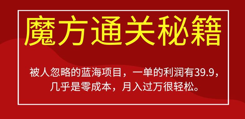 被人忽略的蓝海项目，魔方通关秘籍，一单的利润有39.9，几乎是零成本，月入过万很轻松【揭秘】-甬战资源库