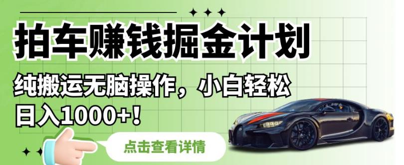拍车赚钱掘金计划，纯搬运无脑操作，小白轻松日入1000+【揭秘】-甬战资源库