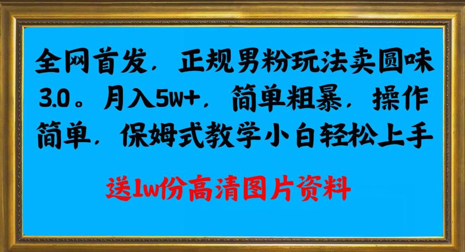 全网首发正规男粉玩法卖圆味3.0，月入5W+，简单粗暴，操作简单，保姆式教学，小白轻松上手-甬战资源库