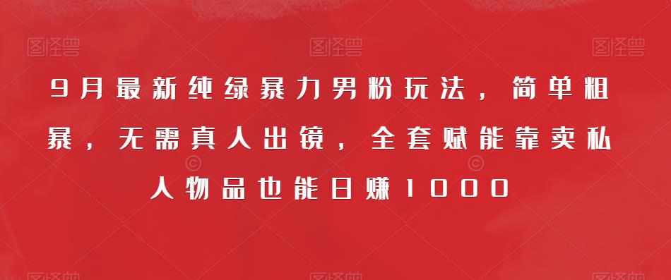 9月最新纯绿暴力男粉玩法，简单粗暴，无需真人出镜，全套赋能靠卖私人物品也能日赚1000-甬战资源库