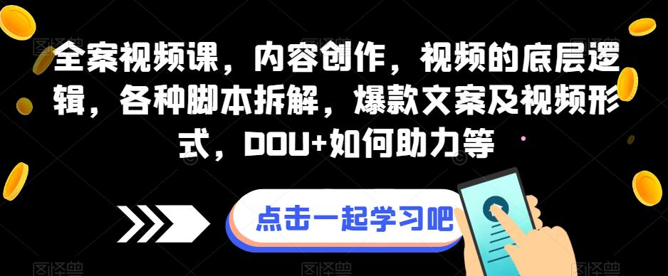 全案视频课，内容创作，视频的底层逻辑，各种脚本拆解，爆款文案及视频形式，DOU+如何助力等-甬战资源库