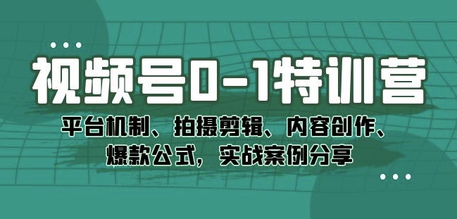 视频号0-1特训营：平台机制、拍摄剪辑、内容创作、爆款公式，实战案例分享-甬战资源库