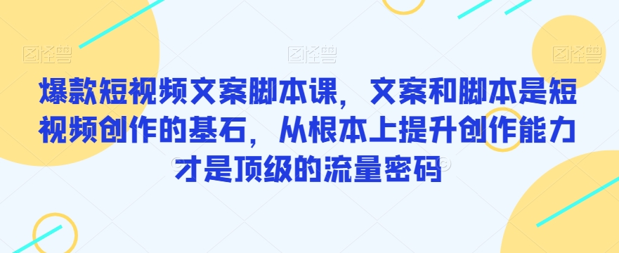爆款短视频文案脚本课，文案和脚本是短视频创作的基石，从根本上提升创作能力才是顶级的流量密码-甬战资源库