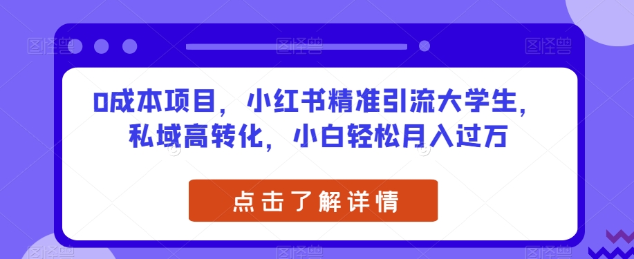 0成本项目，小红书精准引流大学生，私域高转化，小白轻松月入过万【揭秘】-甬战资源库
